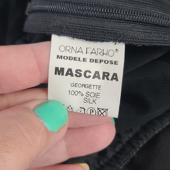 Orna Faro Vintage Y2K women's black silk ruffle tiers one shoulder dress Sz 40 - Picture 6 of 8